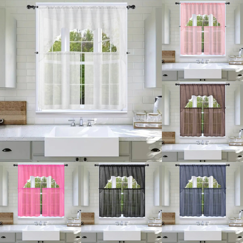 Kitchen Window Curtain panel tier swag & valance set of 3pc sheer rod pocket K66