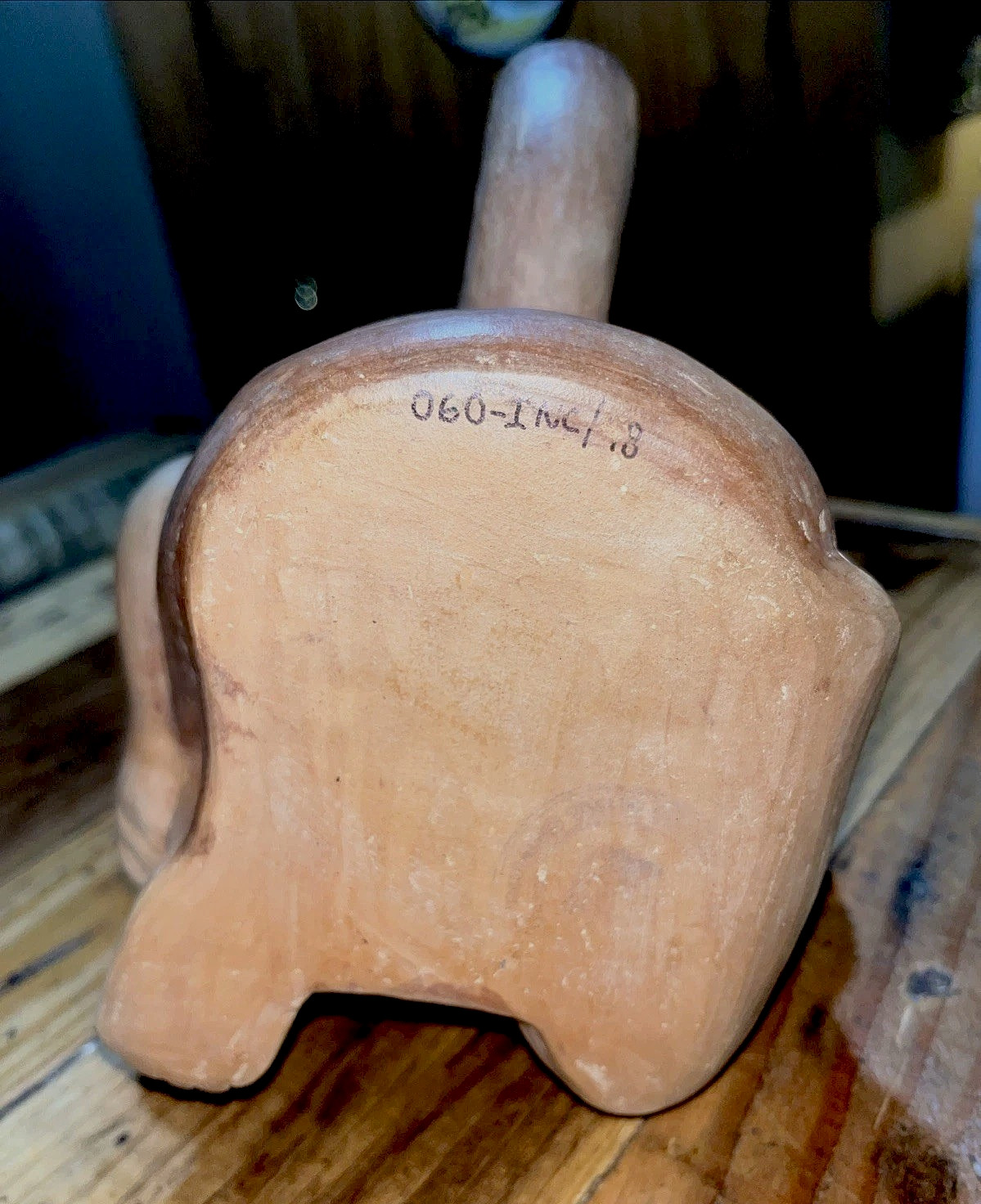 Peruvian Moche Pichu Style Pottery Stirrup Spout Vessel 8 1/2" Kneeling Warrior