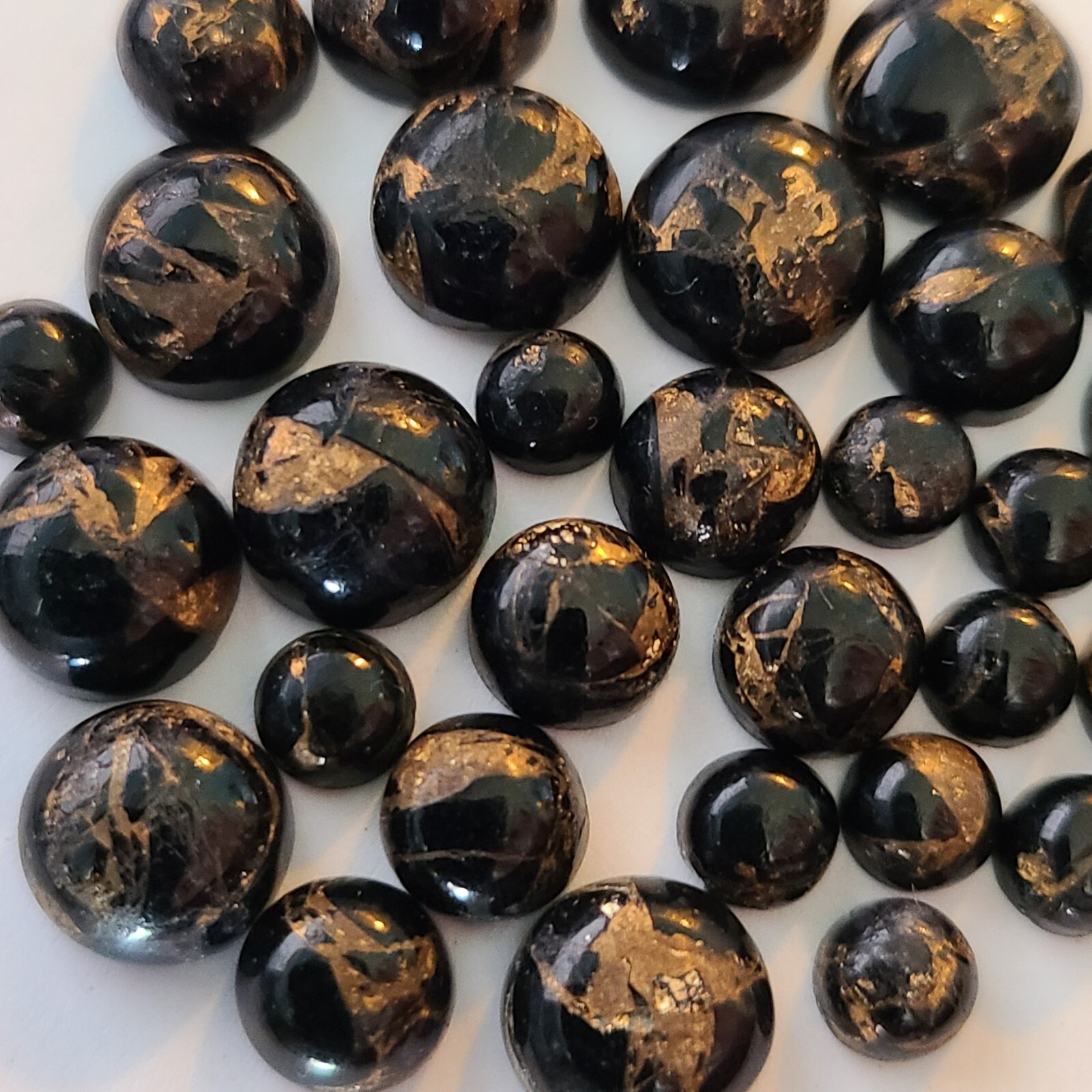 Black Copper Turquoise 10mm Flat Back Round Cabochon Gemstones