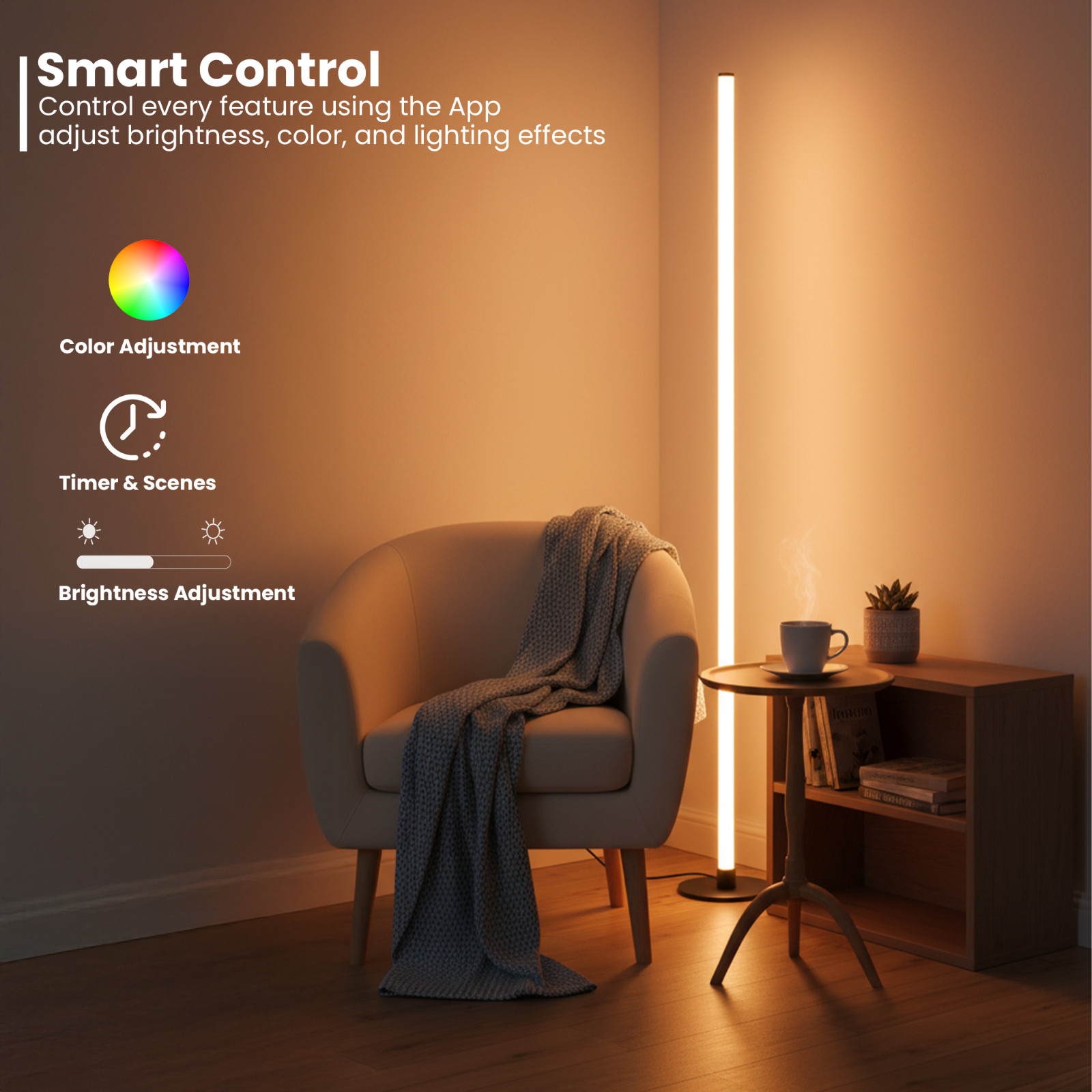 2 x Smart RGBIC LED Corner Floor Lamp with Remote & App 1500 Lumens Music Sync
