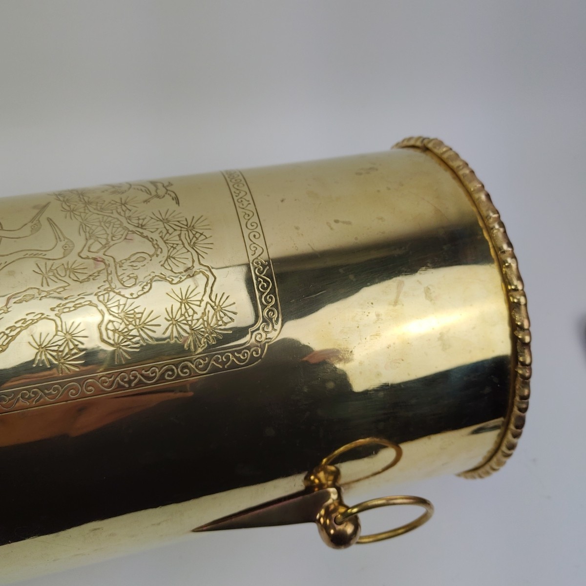 Vintage Brass Umbrella Cane Holder Stand 18" with Decorative Handles Asian Motif