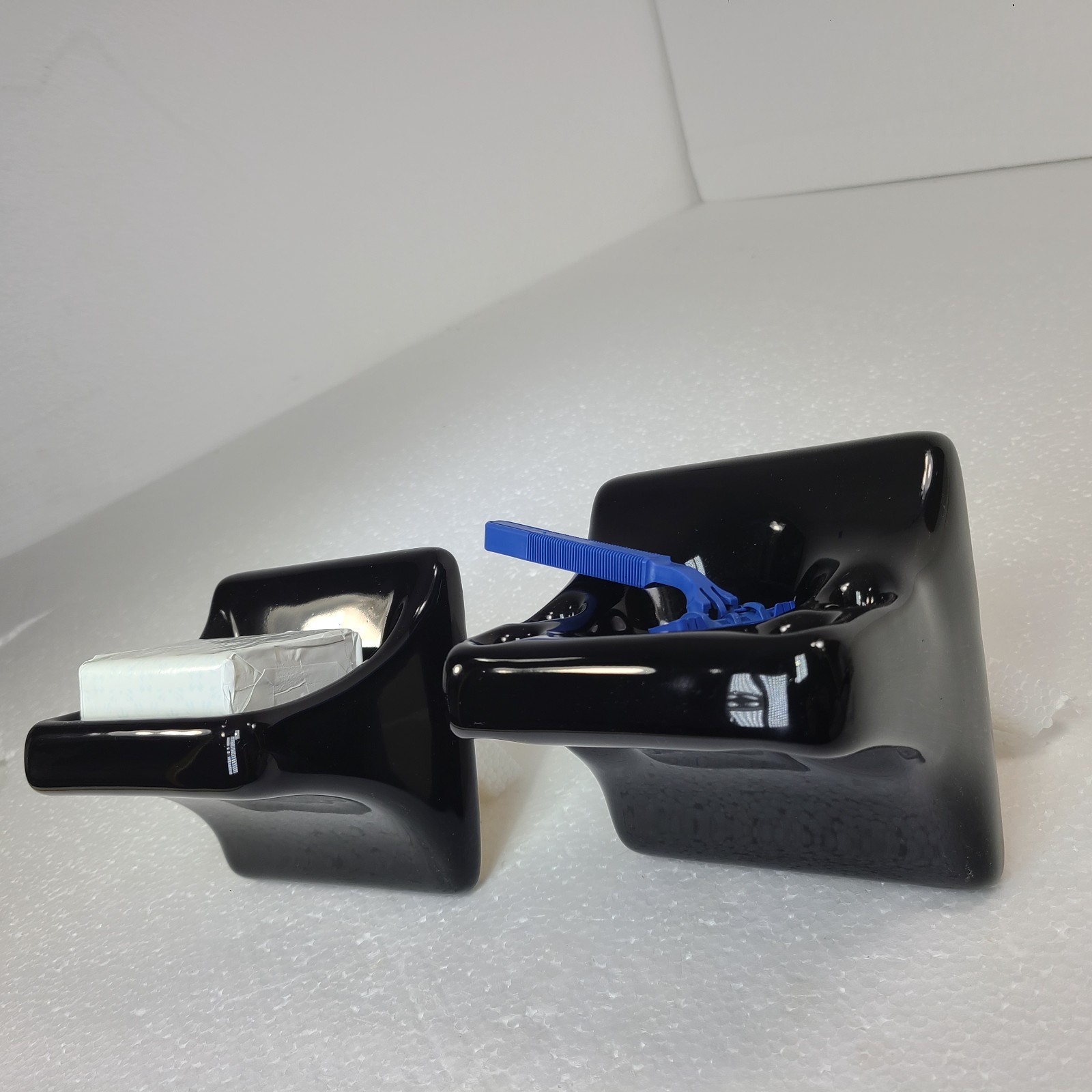 Vintage Black Ceramic Tile Soap Dish Tumbler Cup Tray Toothbrush Holder Set