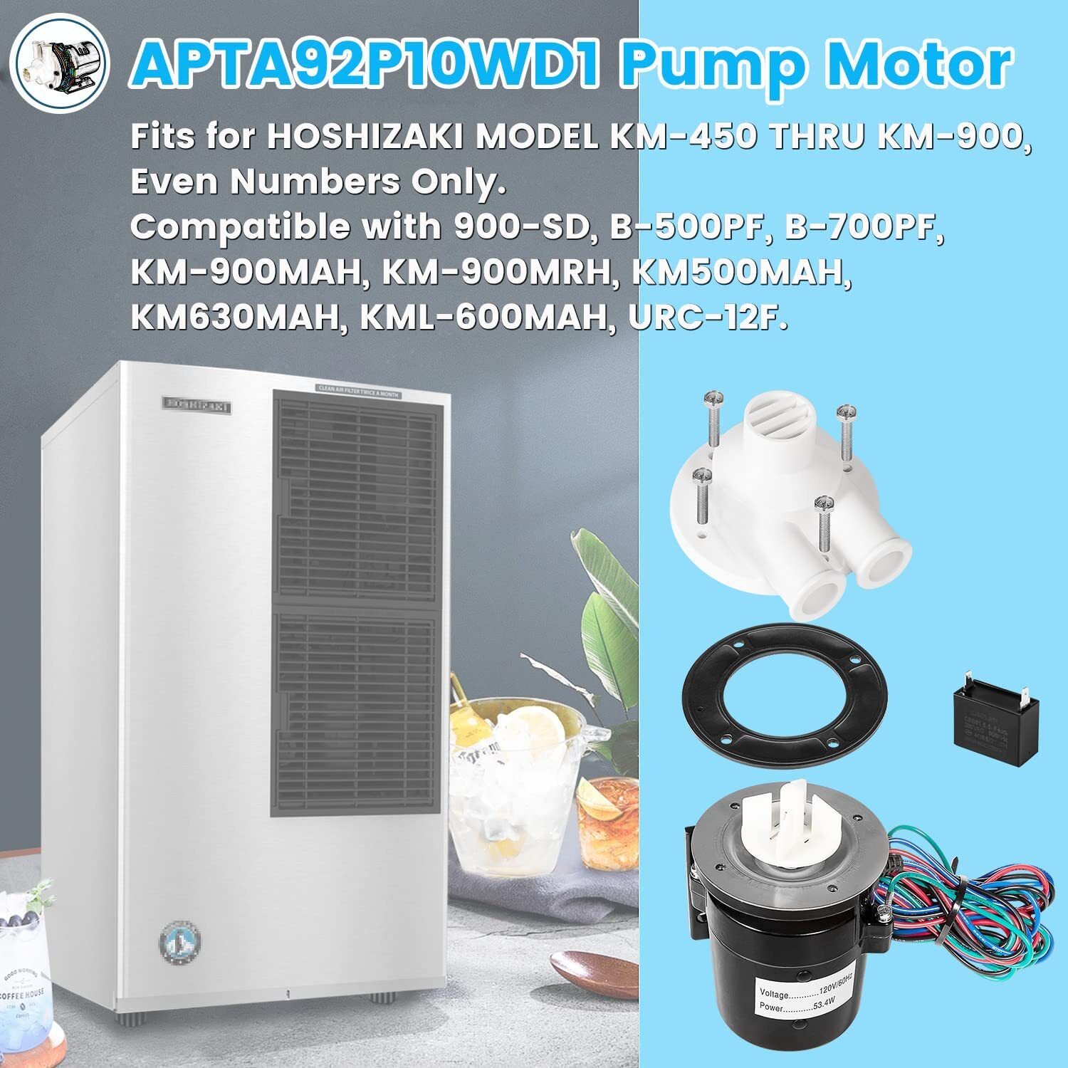 For Hoshizaki Ice Machine KM-450 KM-900 APTA92P10WD1 Water Pump Motor Assembly
