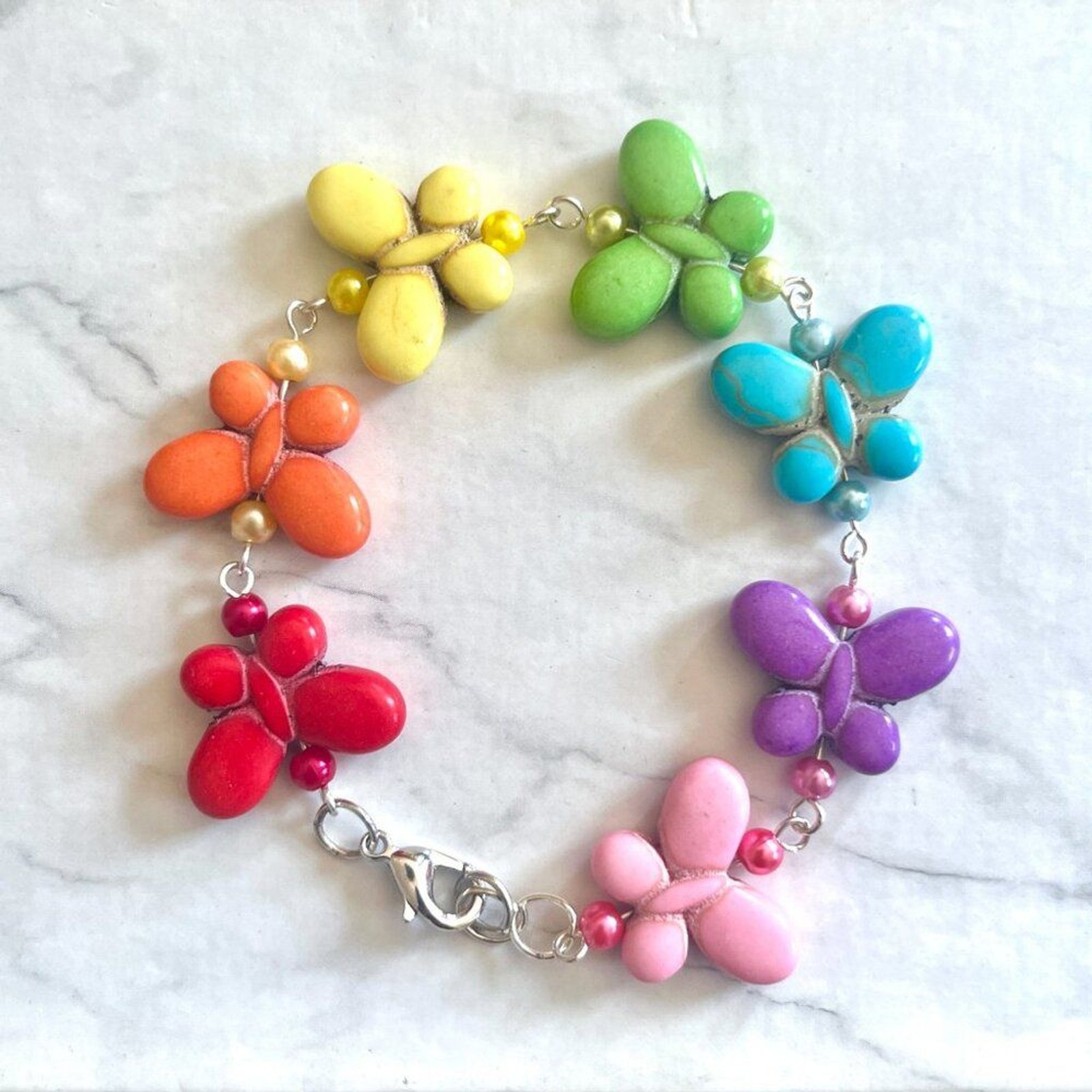 Rainbow Butterfly Bead Chain Bracelet