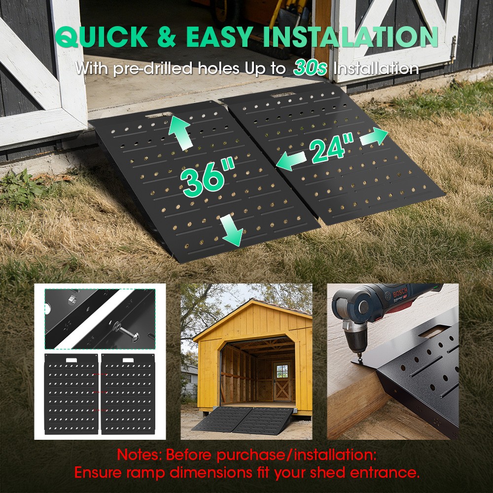 36" x 24" Shed Ramps for Riding Mower Anti-Slip Punch Plate Ramps for ATV Black