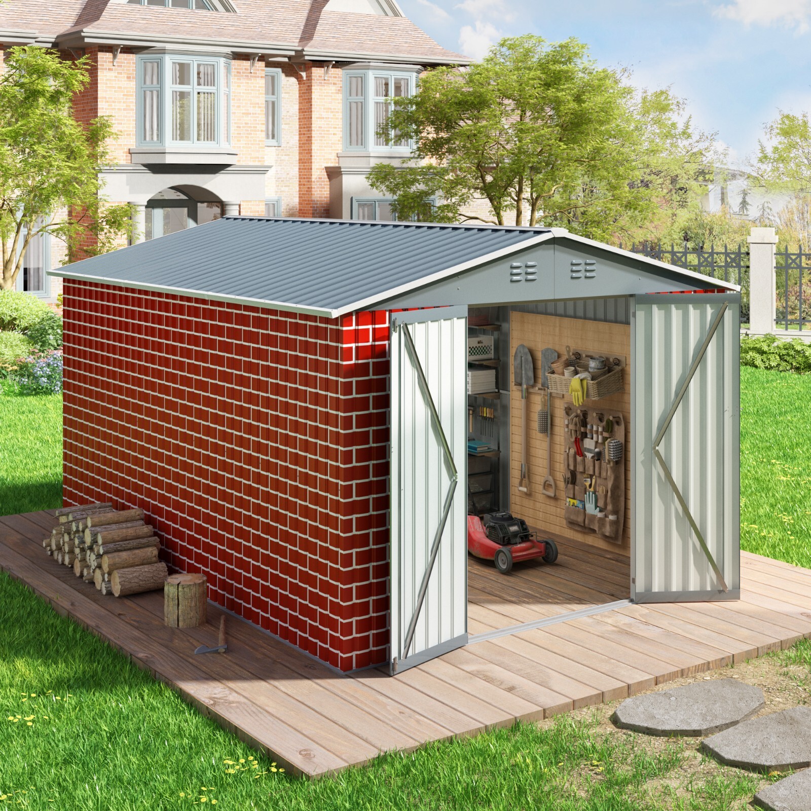 JAXSUNNY 8 x 12Ft Outdoor Storage Shed Steel Tool Shed with Lockable Doors Vents