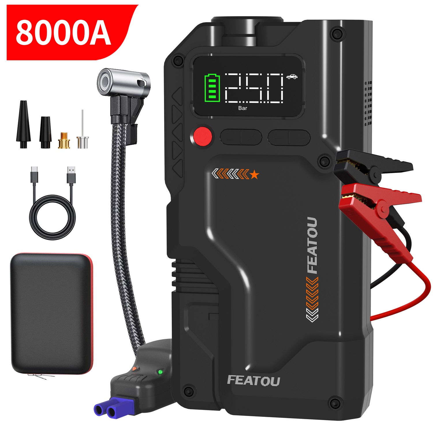 8000A Featou Jump Starter Air Compressor Portable 150PSI Car Battery Booster 12V