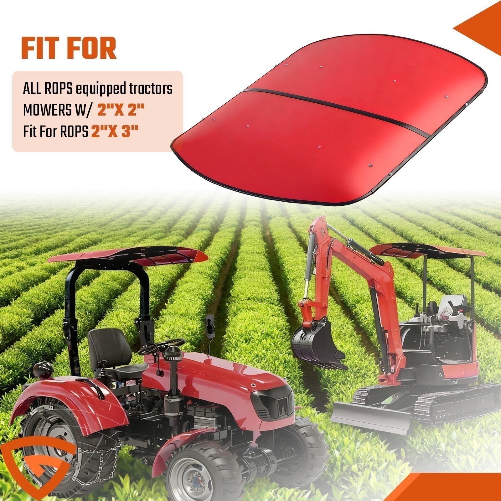 Sun Shield Tuff Top Tractor Canopy For 2" x 2" or 2" x 3" ROPS 48" X 52"-Red