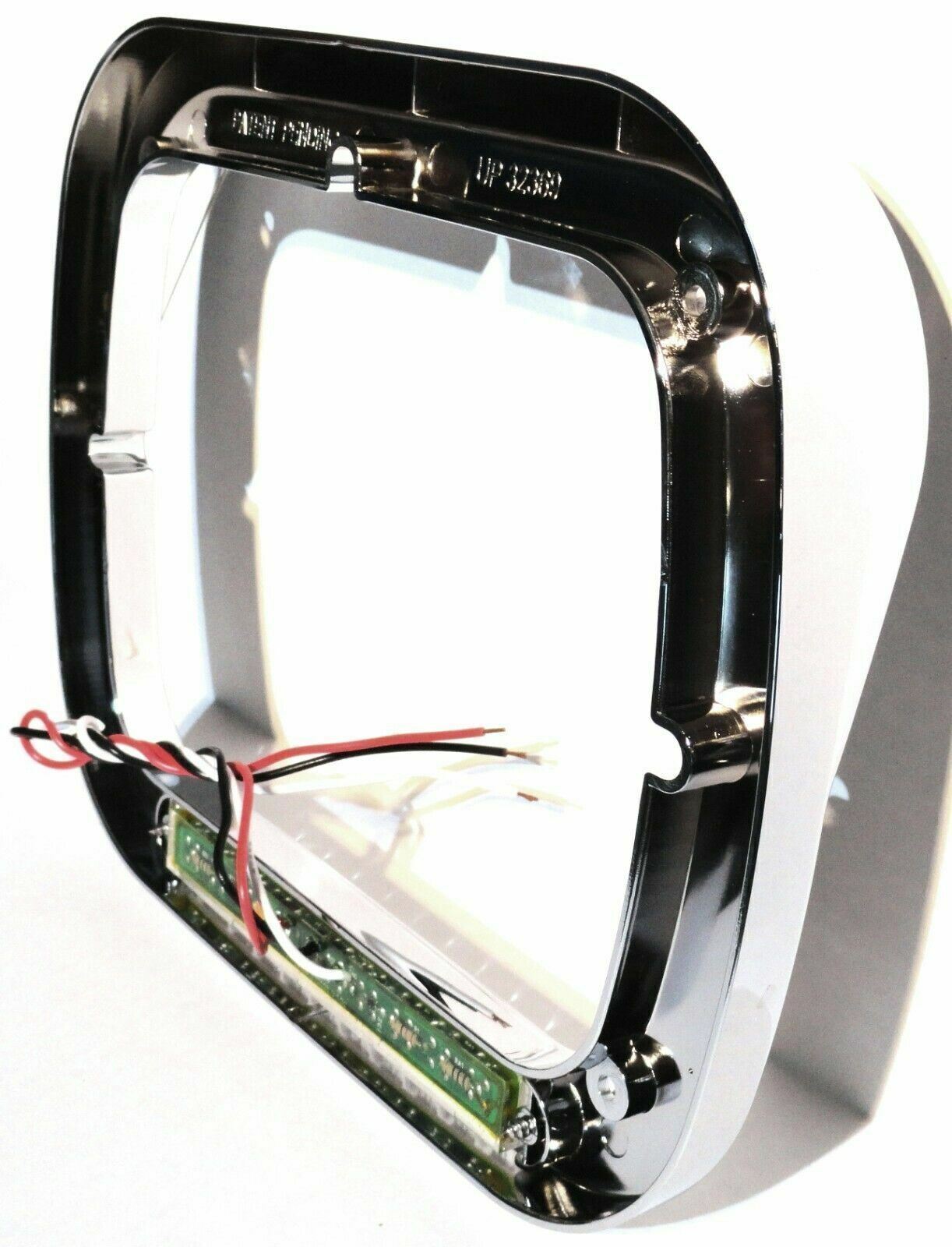 headlight bezel 6x8 clear lens amber LED chrome plastic visor for Peterbilt each