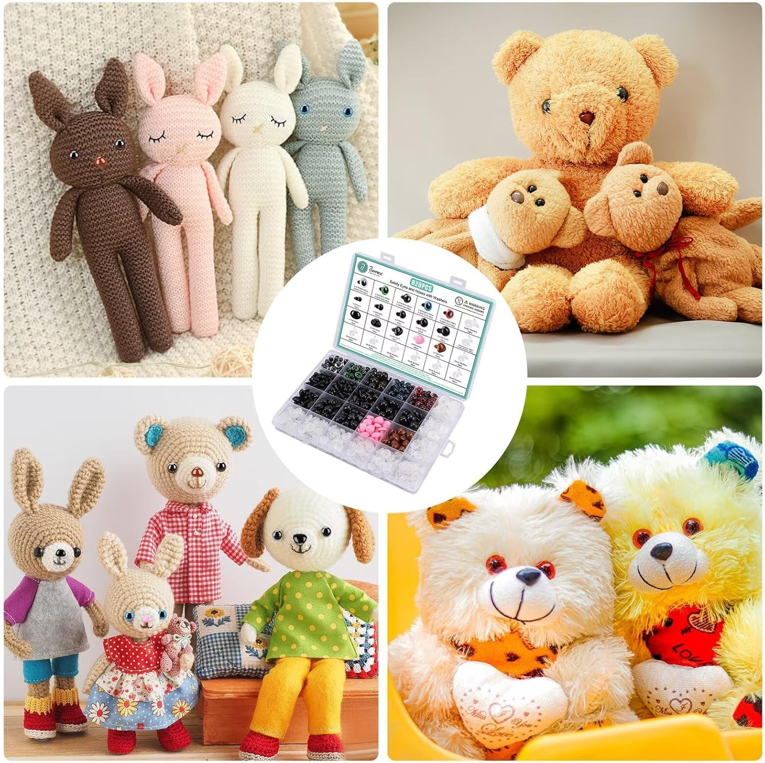 820 Plastic Safety Eyes For Crochet With Washers And Black Noses Animal Stuffed