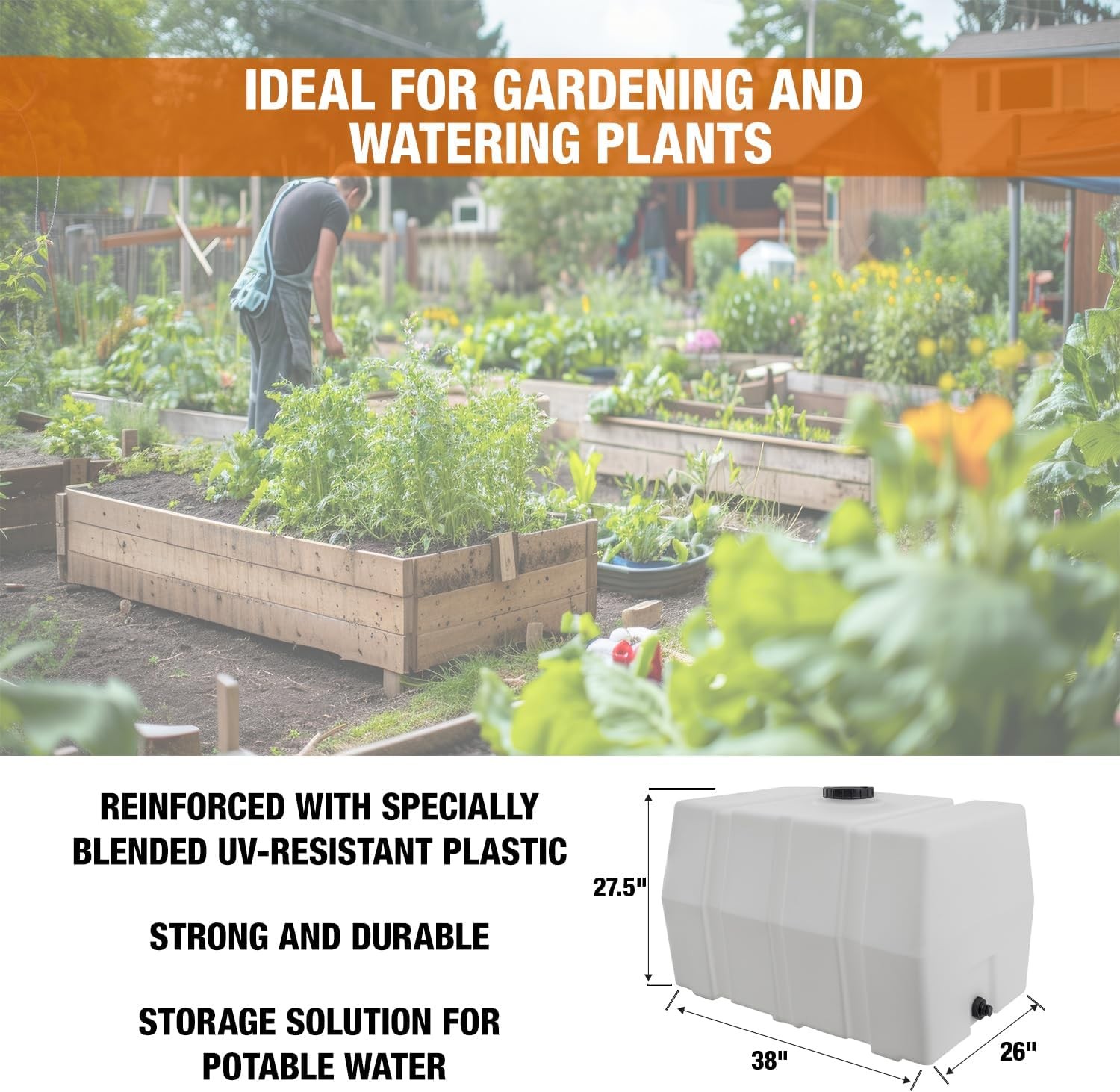 RomoTech 82123929 Horizontal Square Reservoir Water Tank, 100 gallon, NEW