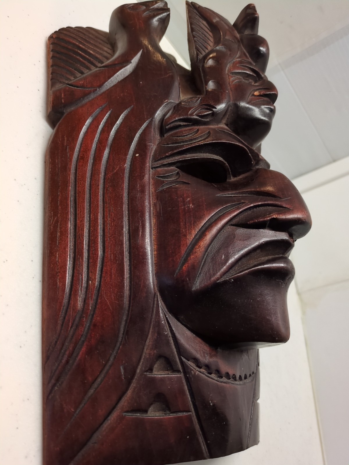 Sacred Quetzal Wooden Mask/Guatemalan Mask/ Hand Carved/ Tikal Pyramids/Shamanic