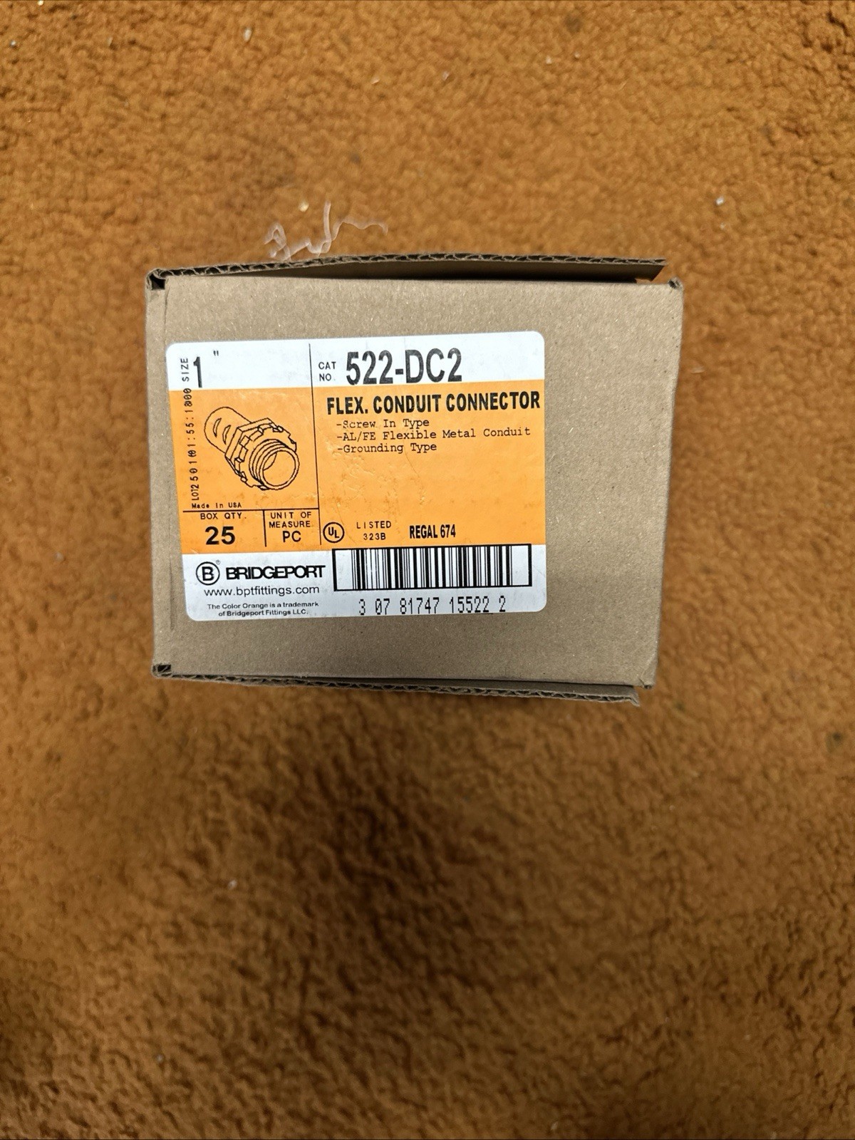 25pcs Bridgeport 522-DC2 - 1 in Flex Conduit Connectors, Screw-In Flex S2
