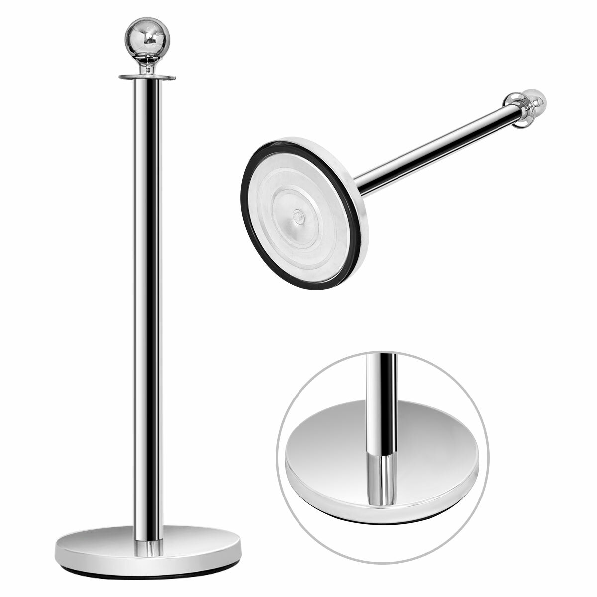 6Pcs Stanchion Posts Queue Pole Retractable 3 Velvet Ropes Crowd Control Barrier