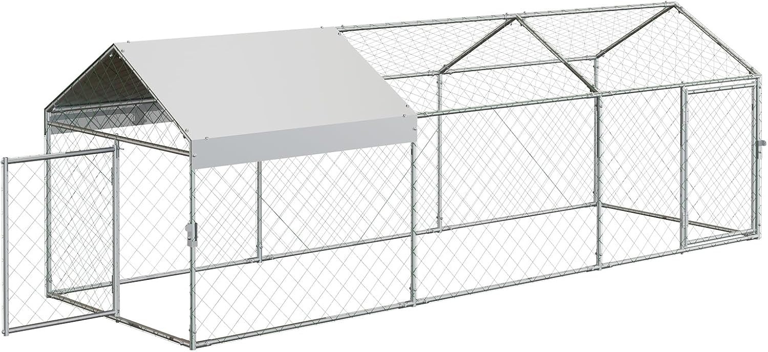 Heavy Duty Outdoor Walk-in Chicken Runs w/Cover Poultry Cage 120"×40"×40" Silver