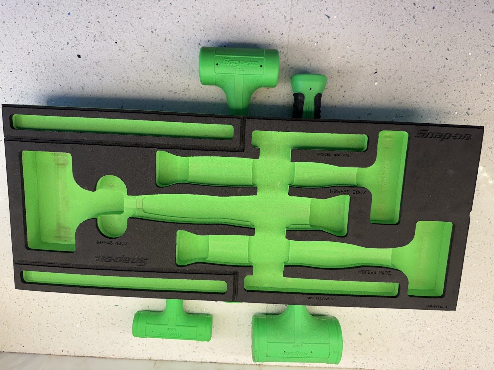 Snap-on 3pc Green Dead Blow Hammer Foam Set HBFE302FG (20 oz 24 oz 48 oz)