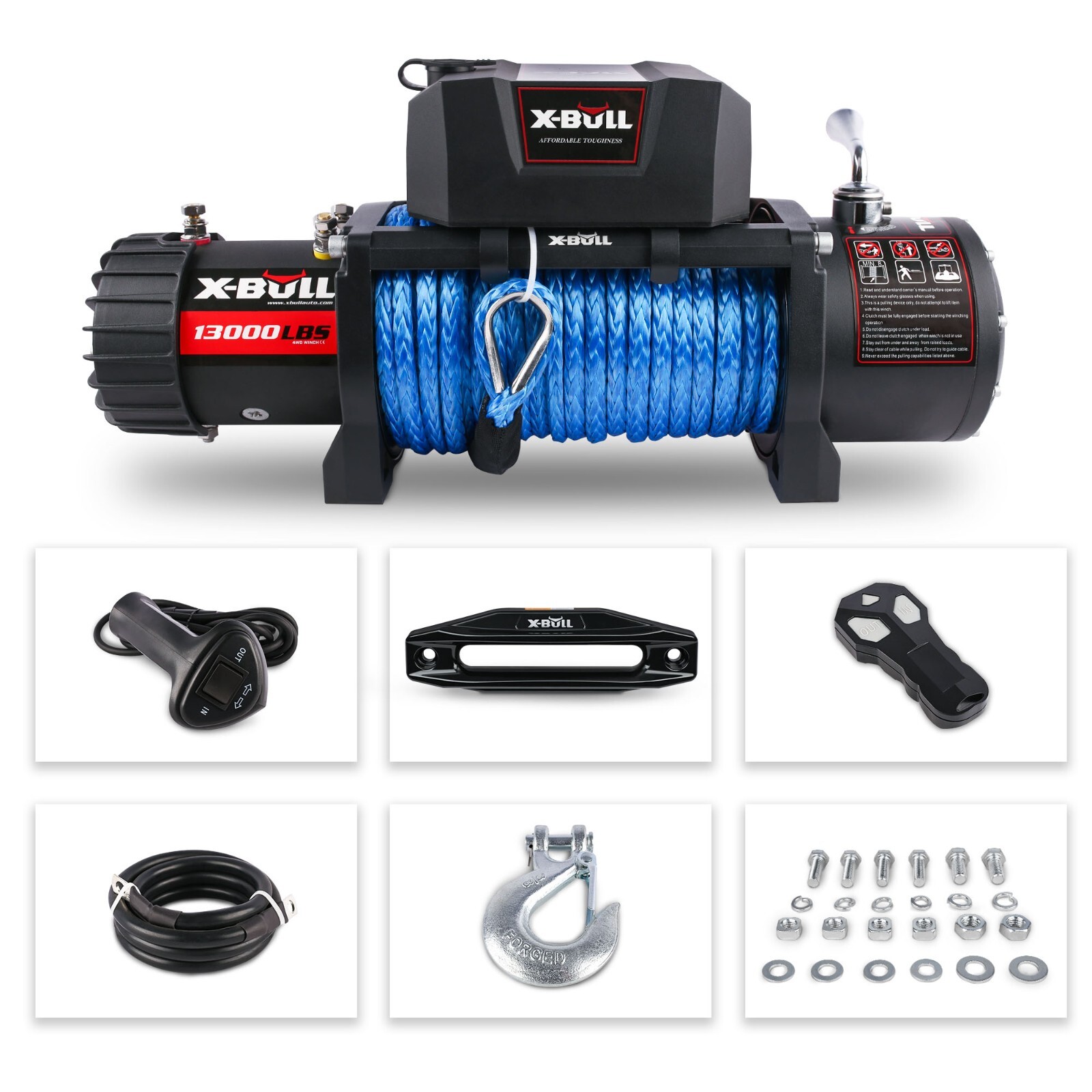 X-BULL 13000lbs 12V Electric Winch Synthetic Rope 4WD Off Road Towing Truck