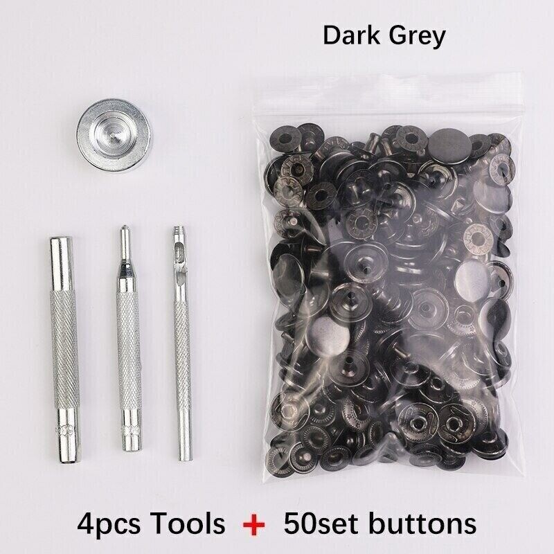 Leather Snap Fasteners Kit 10/12/15mm Metal Button Snaps Press Studs With 4 Tool
