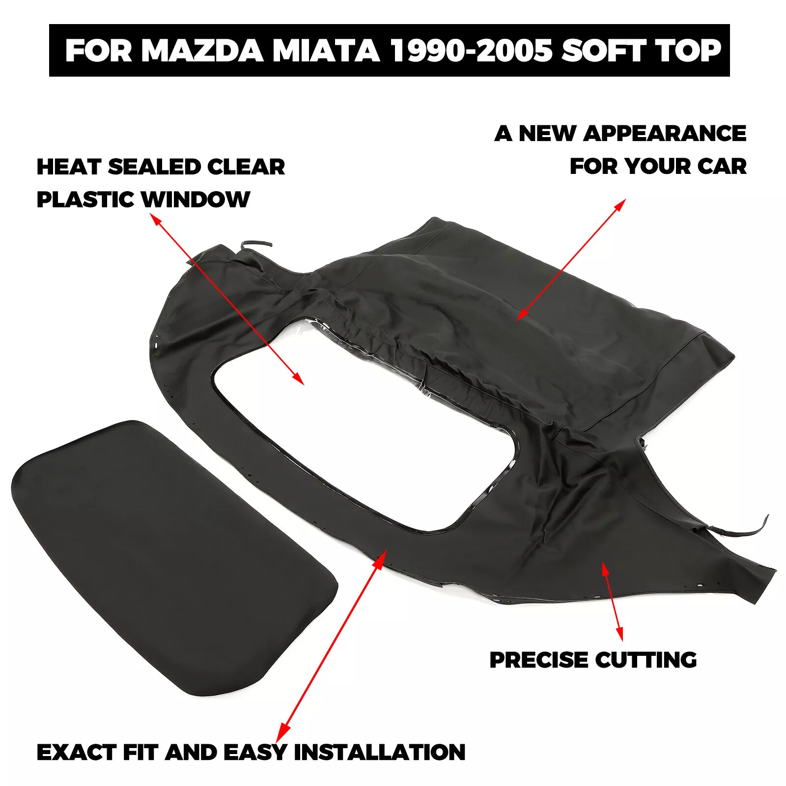For Mazda Miata 1990-2005 Soft Top Convertible Window Black & Clear Cabrio