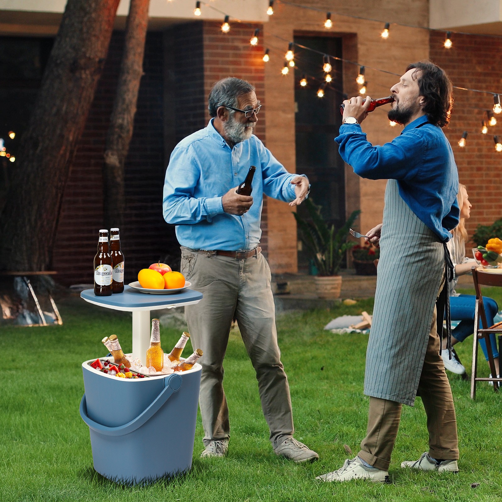 4 Gallon Portable Outdoor Cooler Side Table with Handle, Bottle Opener, Lift Top