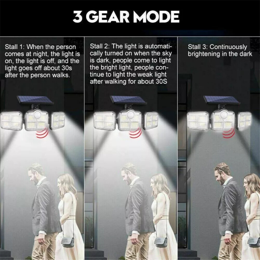 3 Head 50000LM LED Solar Lights Outdoor Waterproof Motion Sensor Security Lamp