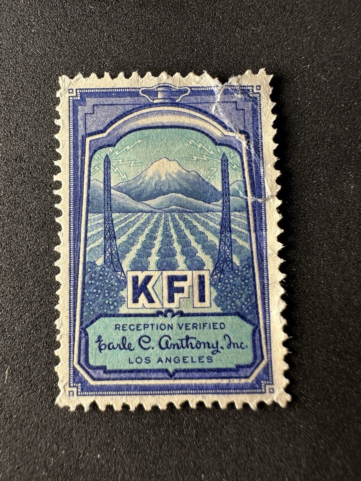 1925 KFI Radio Reception Verified Stamp