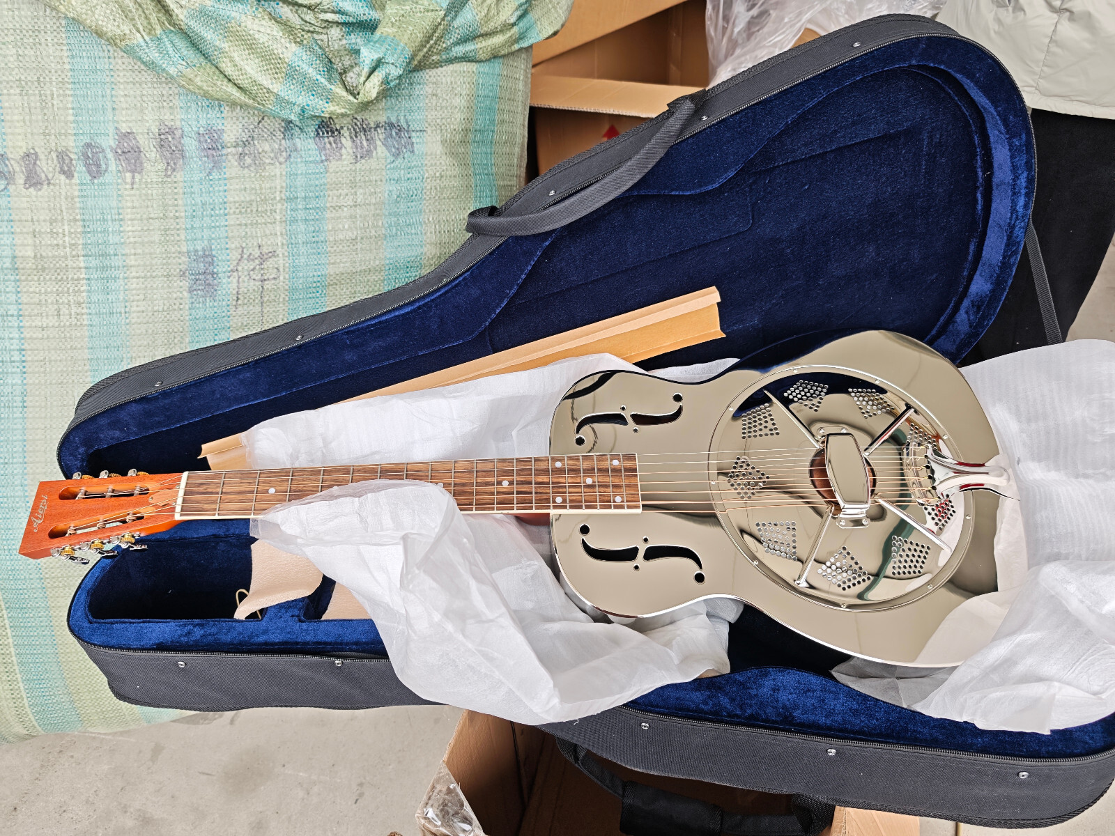 Aiersi Style O Gloss Brass Body Blues Slide Single Cone Biscuit Resonator guitar