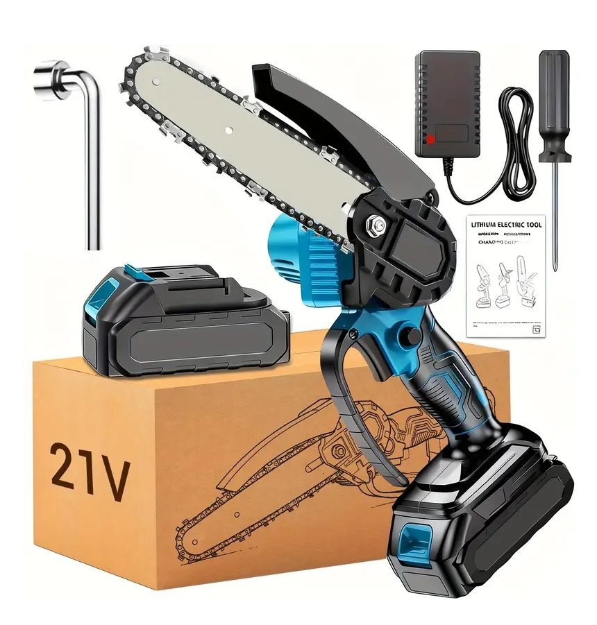 6 inch Electric Mini Chainsaw Cordless Saw Handheld (1X 21V Battery + 1X Chain)