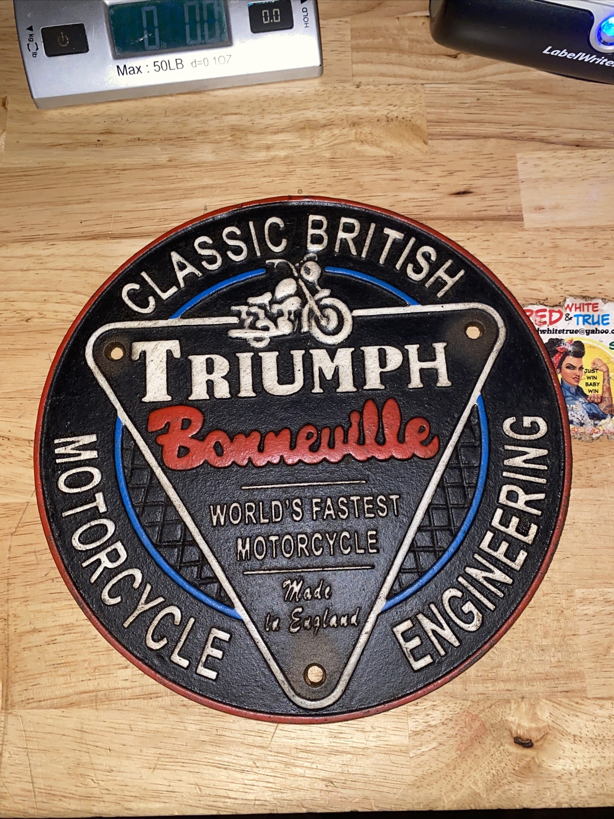 Triumph Motorcycles Sign Plaque Cast Iron Patina Fatboy Biker Indian Collector