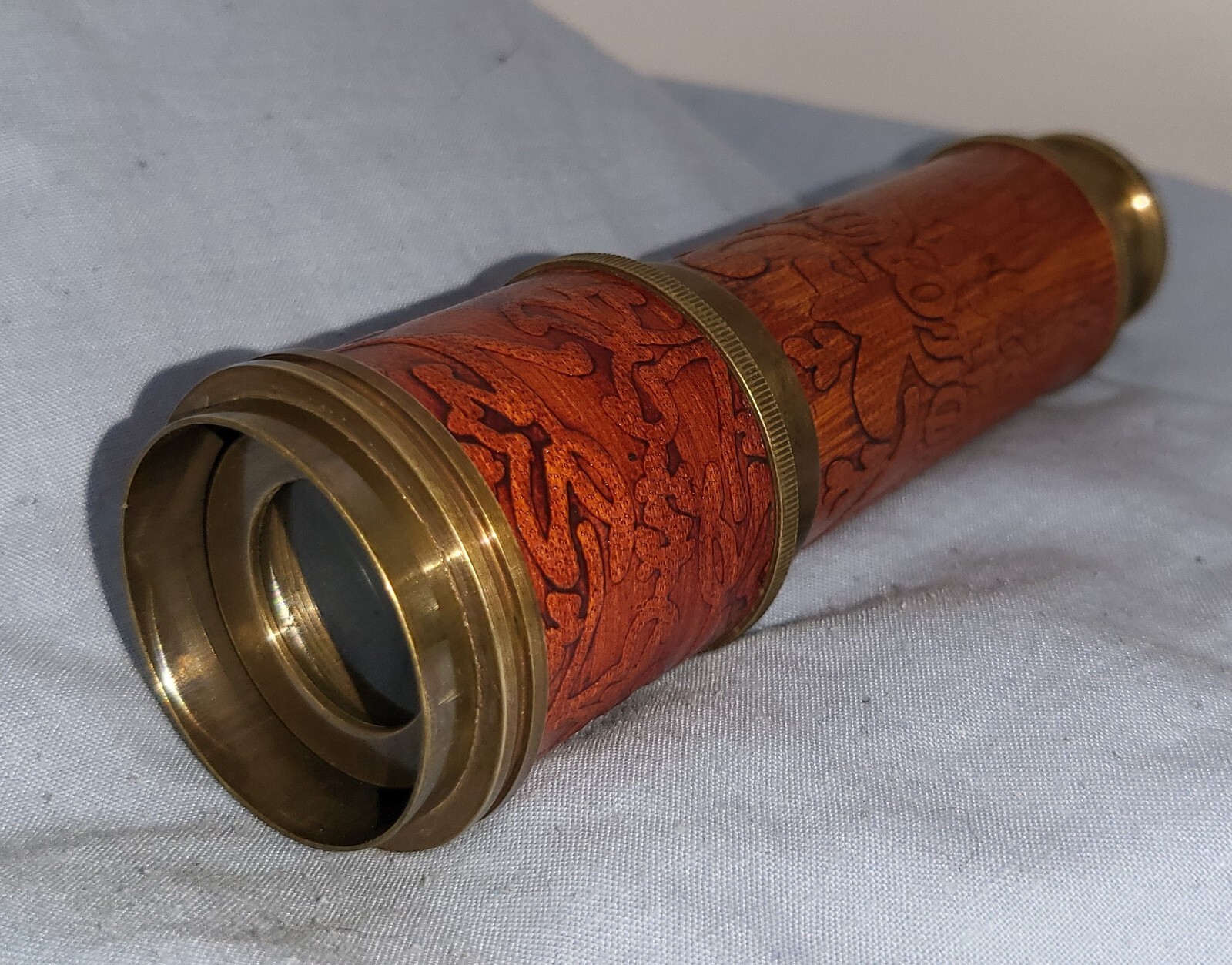 Vintage Telescope Antique Astronomy Space Stars Old Gold Lustre Wooden Box Retro