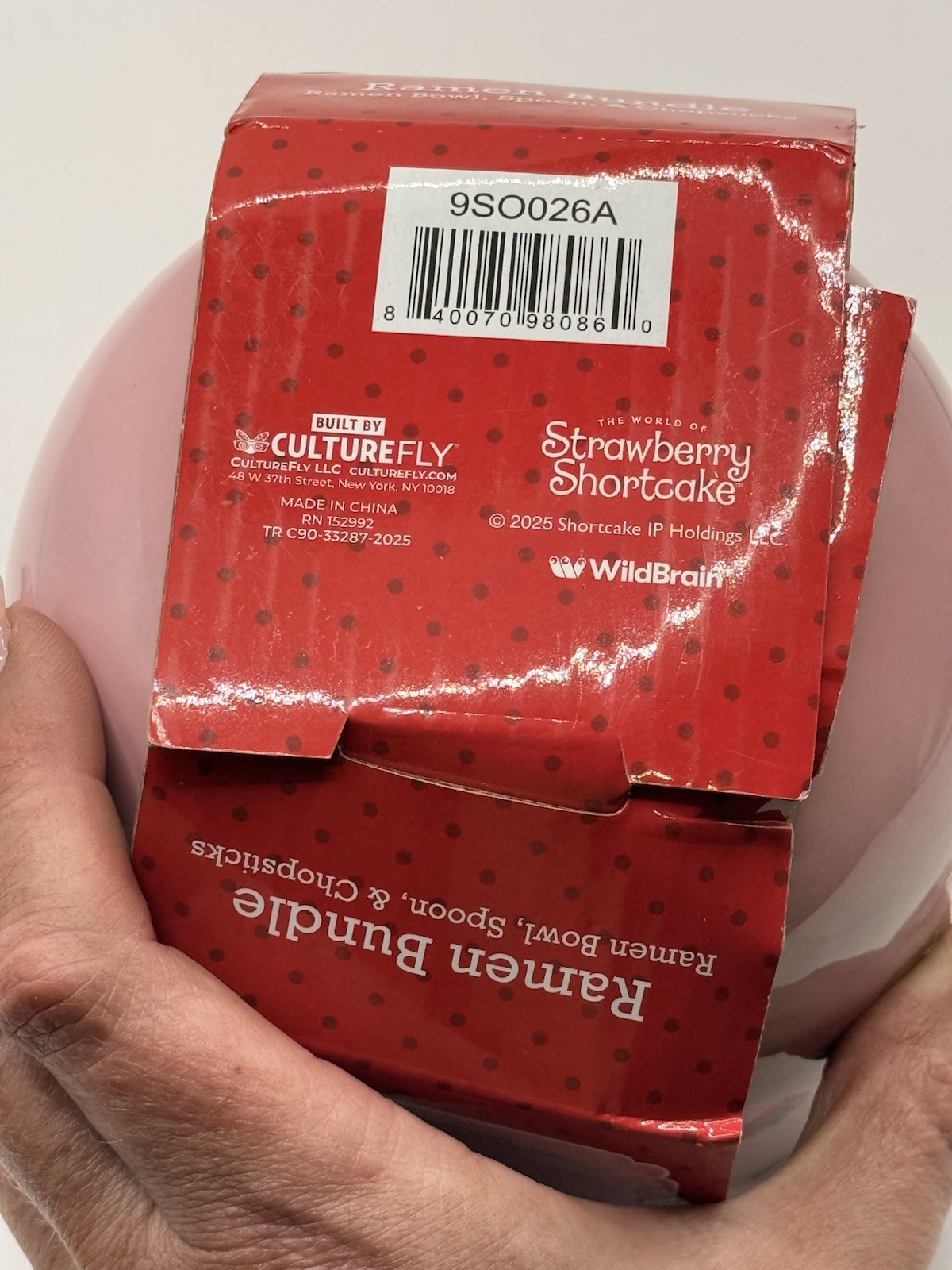 Strawberry Shortcake Pink Ramen Bowl 3piece Set Chopsticks & Spoon 🍓 New In Box