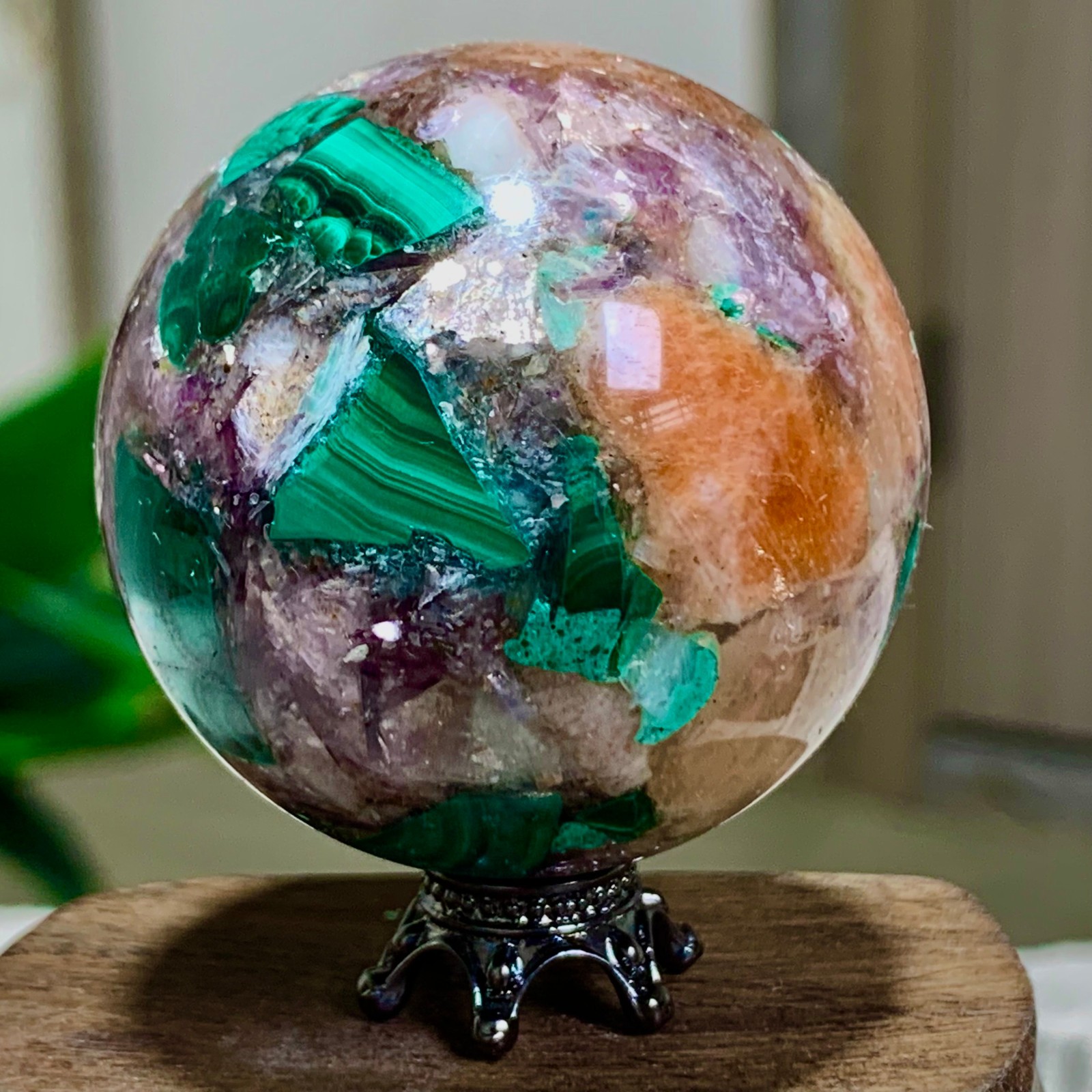 98G Newly discovered rare malachite purple mica symbiotic sphere restoration