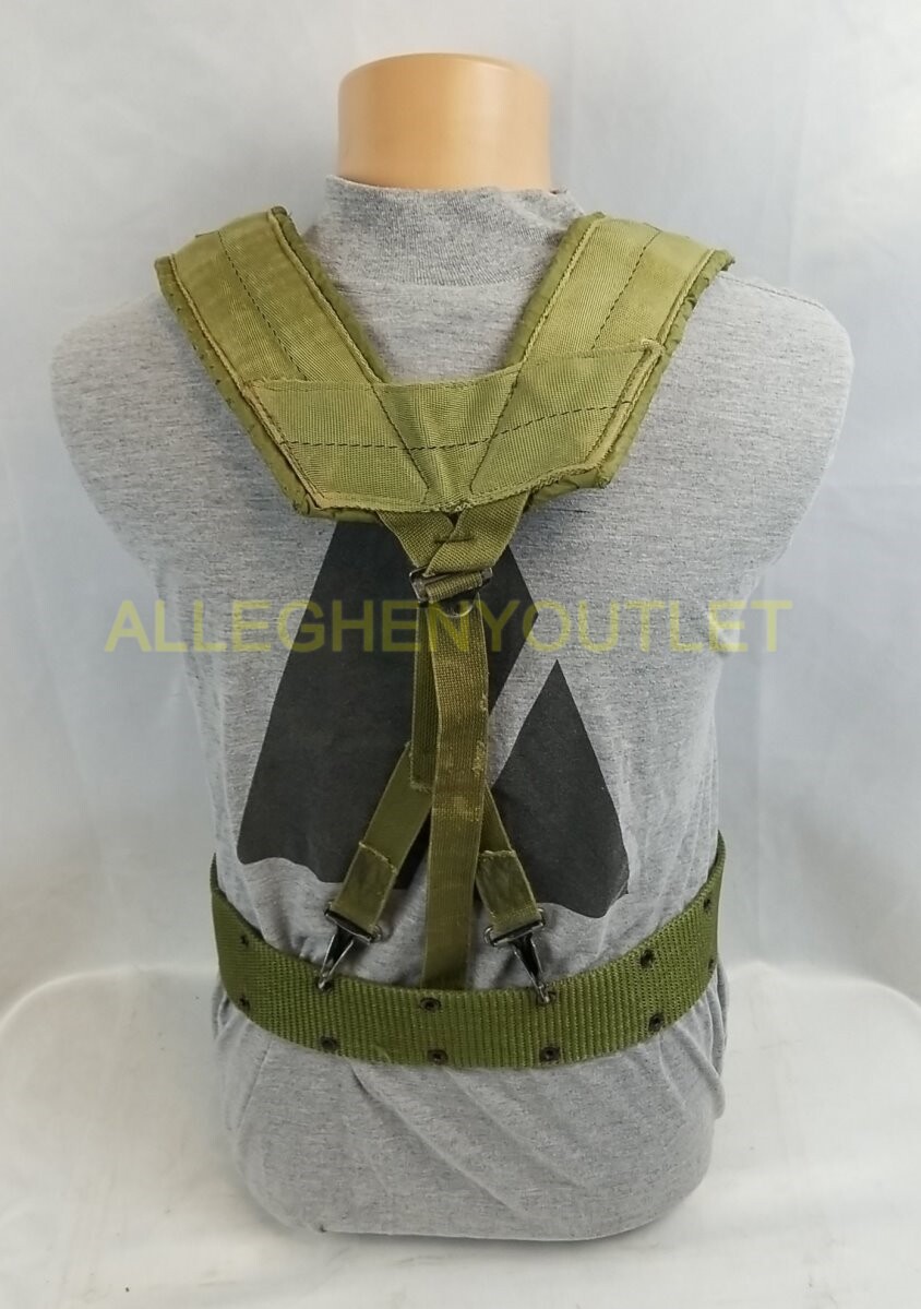 US ARMY Medium GRAY Buckle Pistol Web Belt & Y SUSPENDERS SET LBE ALICE NICE