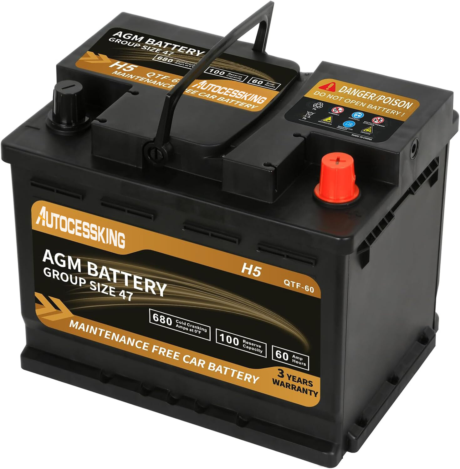 autocessking Platinum AGM Battery Group 47 100RC 680CCA Automotive H5 Battery