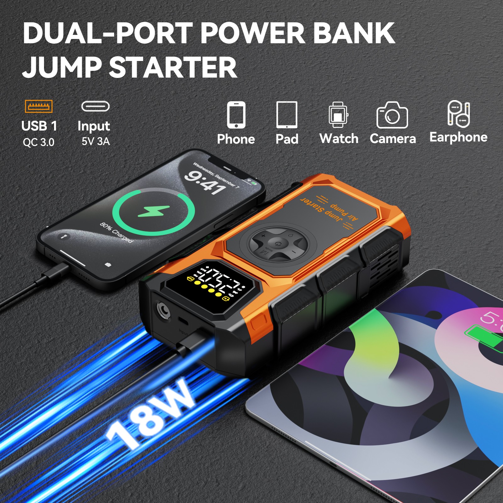 8000A Featou Car Jump Starter with Air compressor ortable 12V BatteryBooster Box