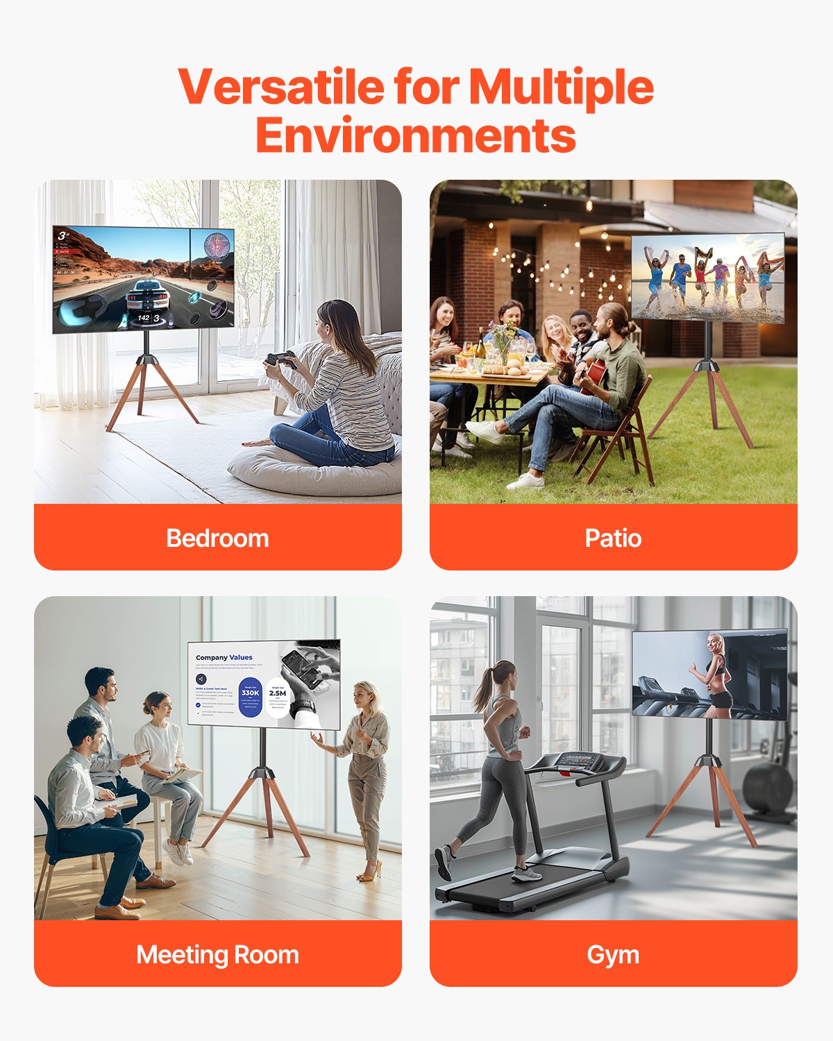 VEVOR Tripod Easel TV Stand Wood Legs Holds up to 99 lbs for 40-65 Inch Screens