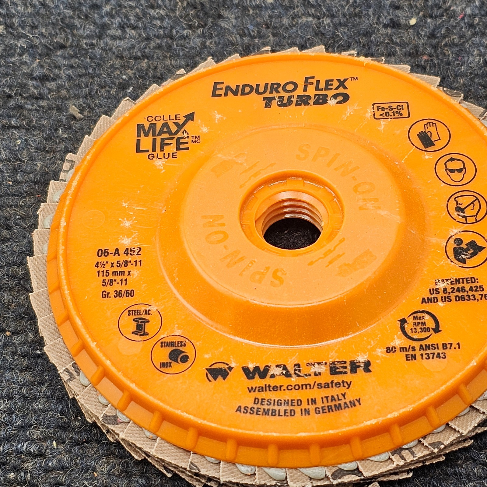 (QTY 2) Walter 06-A 452: Enduro-Flex Turbo 36/60 Grit 4-1/2" Abrasive Flap Disc