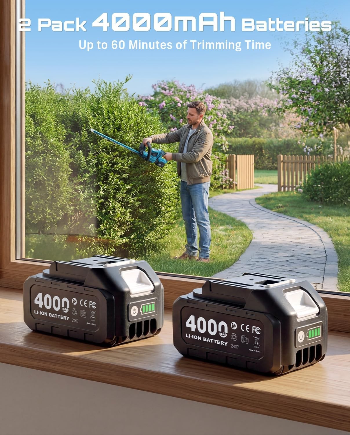 SEESII 22" Cordless Hedge Trimmer Electric Bush Trimmer with Debris Collector