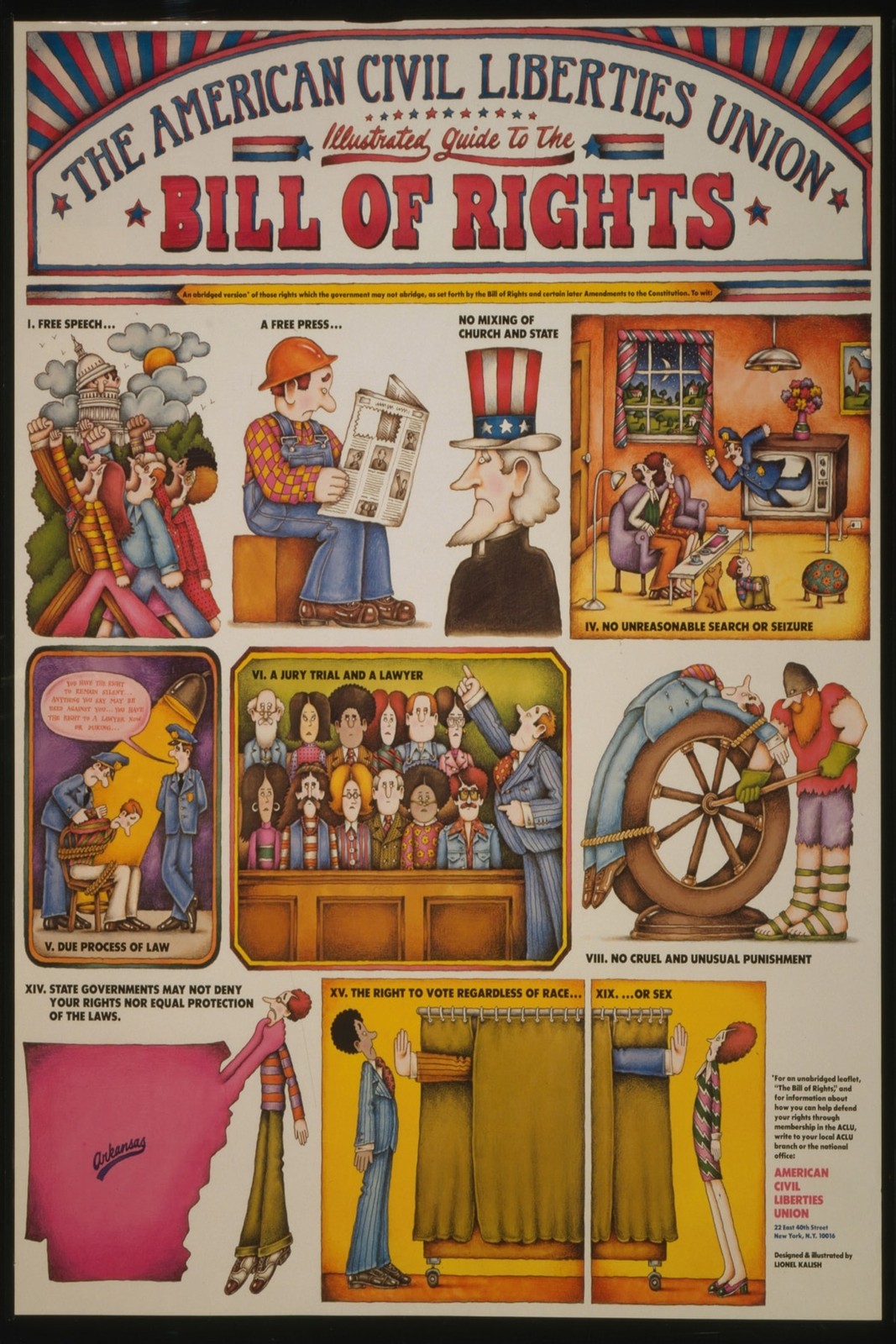 🗽Bill of Rights ACLU Illustrated Guide Poster - 24x36” 70s Retro Decor🎨 -