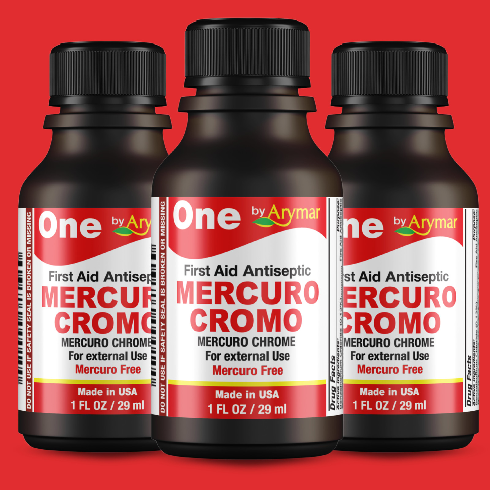 Arymar Mercuro Chromo – First Aid Antiseptic for Wounds, 1 fl oz (3-Pack)