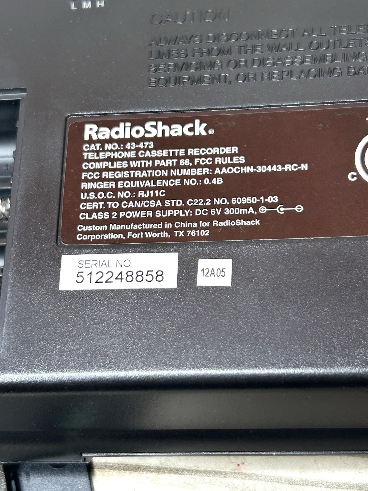 Radio Shack Telephone Voice- Activated Cassette Recorder #TCR-200 Tested Works