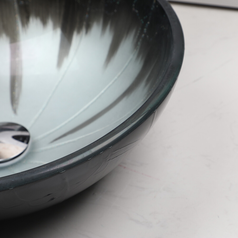 US Bathroom Vessel Sink Washing Round Tempered Glass Bowl Faucet Mixer Tap Combo