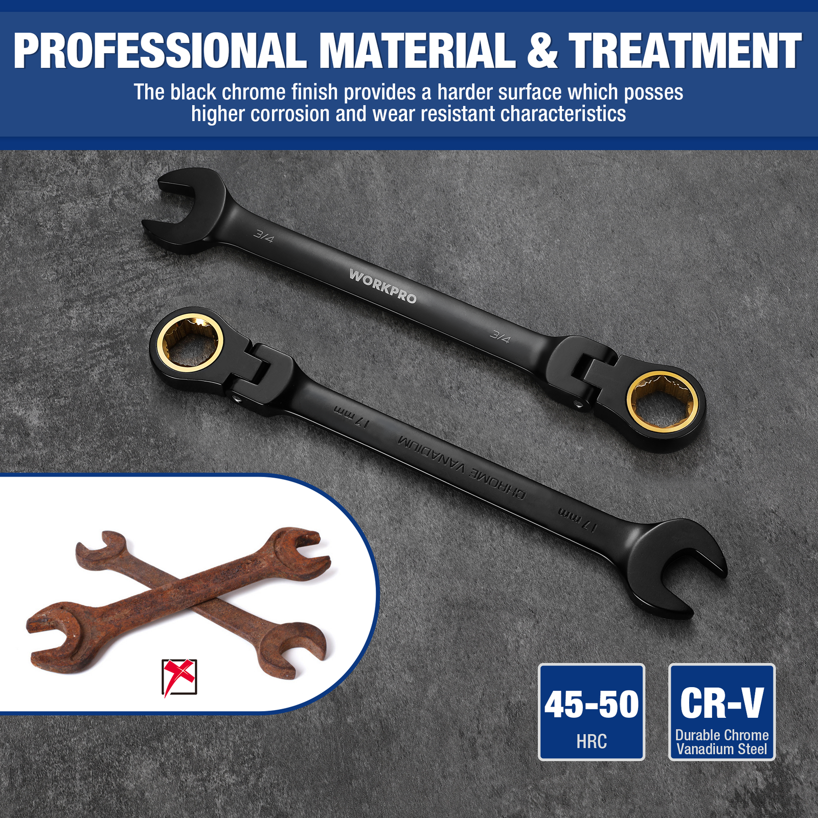 22-piece Ratcheting Wrench Set w/180° Flex Head, Anti-Slip Tooth w/Organizer Box