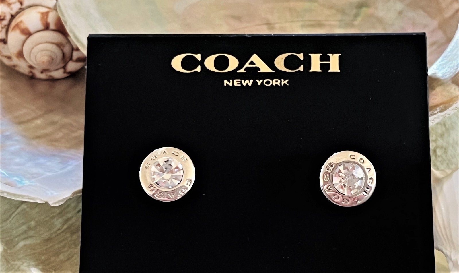 NWT Coach Open Circle Stone  Pierced Earrings Silver Plated Stud