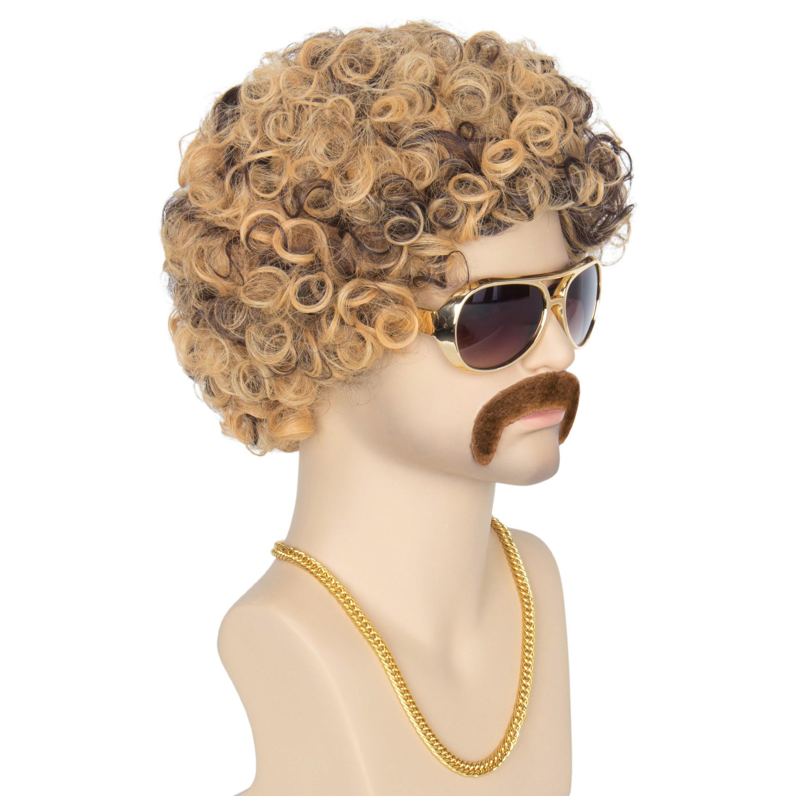 Miss U Hair 70s Disco Wig For Men Blonde Mix Brown Short Curly Afro Set