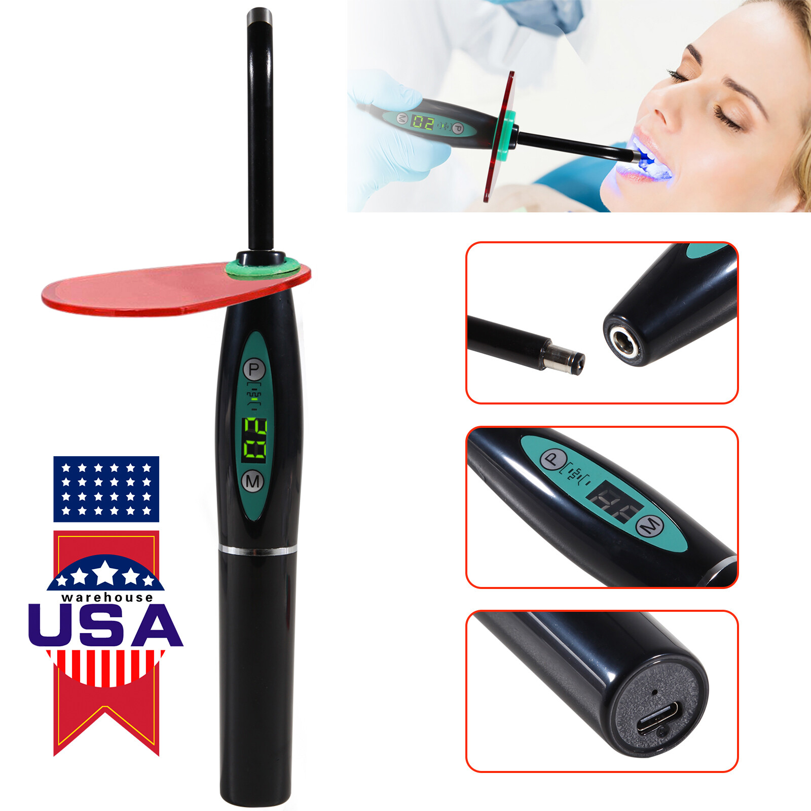 Dental Wireless Cordless LED Cure Curing Light Lamp 2000mw 5W Tool Resin Cure US