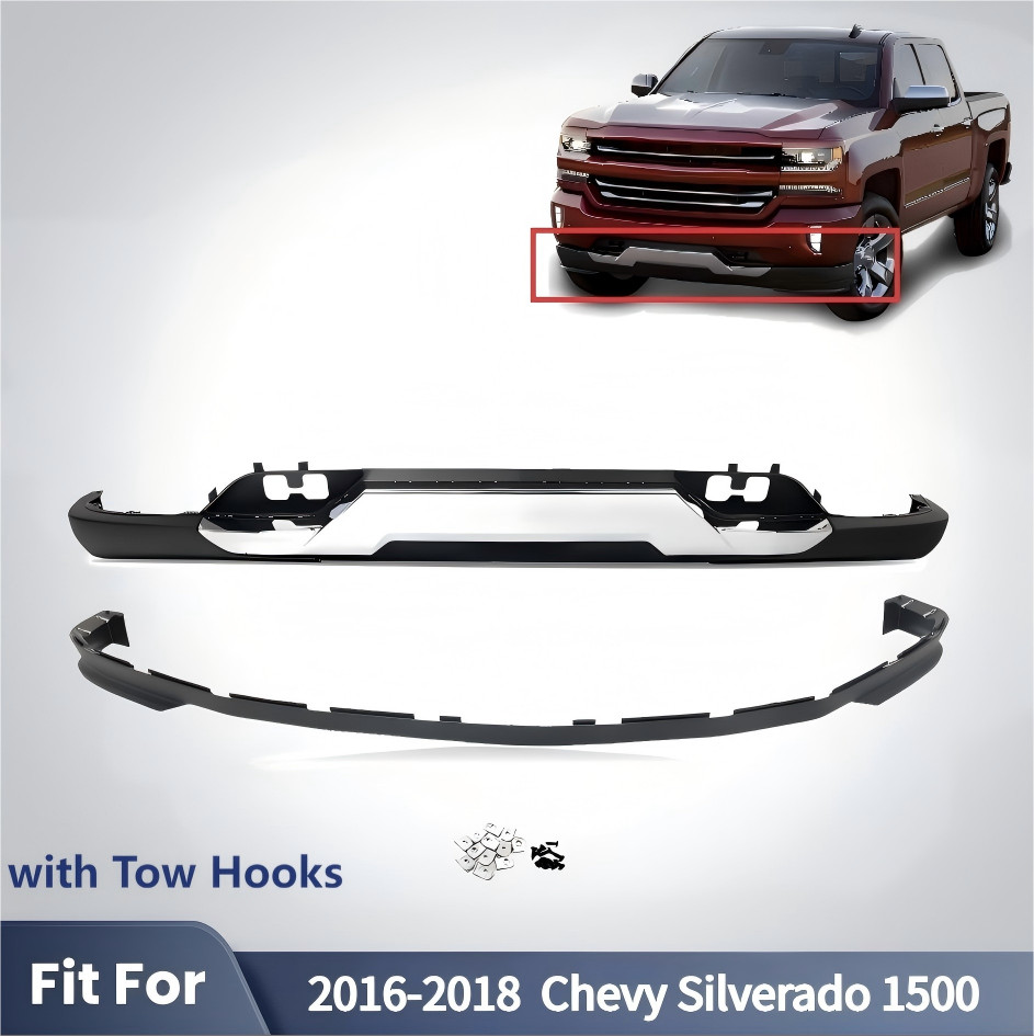 Front Upper Bumper Cover For 2016-2018 Chevy Silverado 1500 w/ Lower Valance