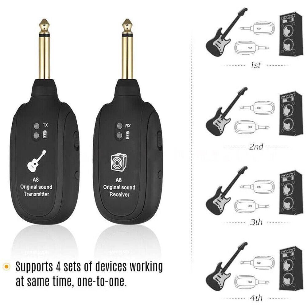 Wireless Guitar System Transmitter Receiver fit Guitar Bass Violin Digital 100ft