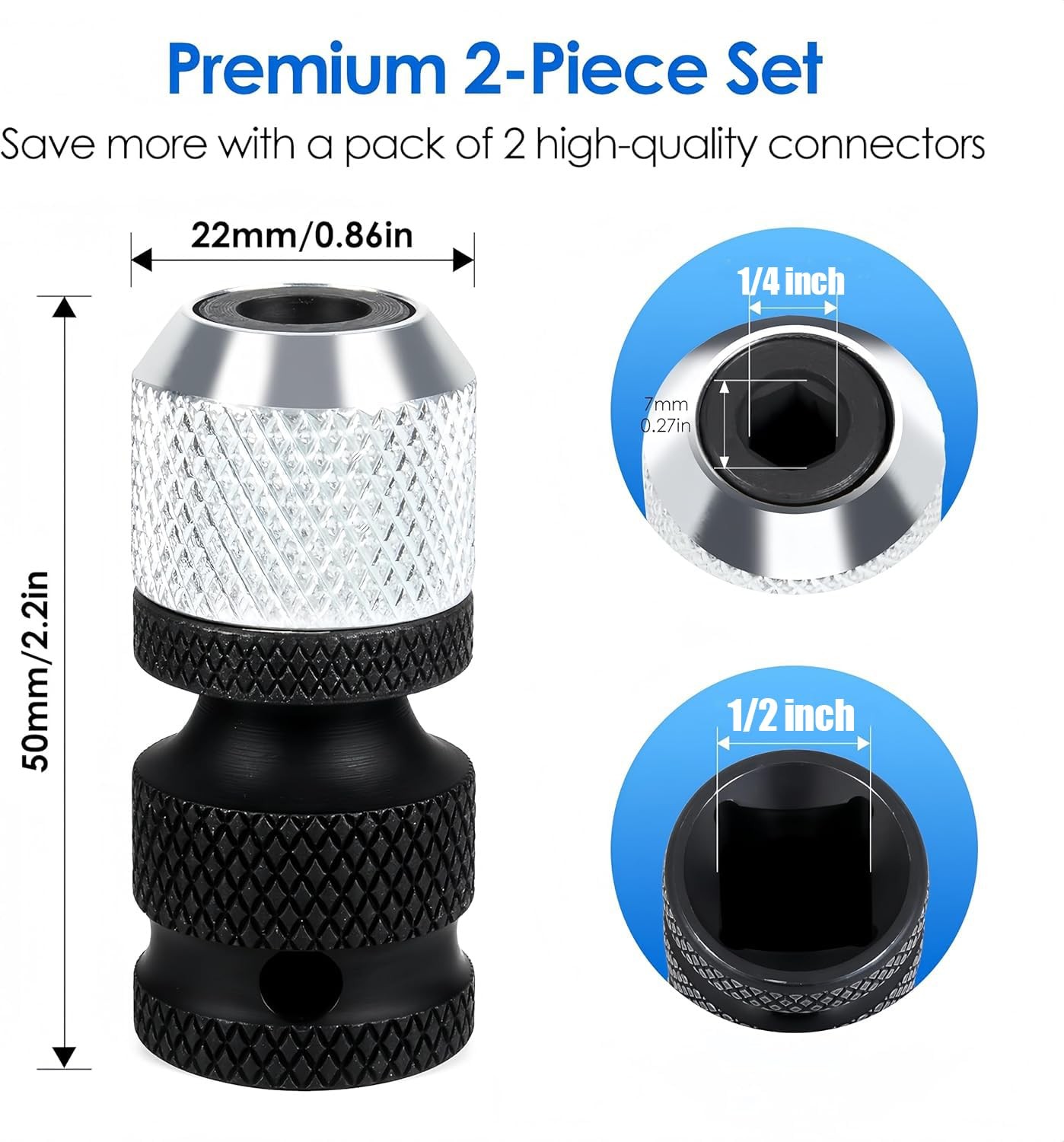 2 Adaptador De 1/2 a 1/4 Para Taladro Impacto Heavy Duty Llave Vaso Hexagonal