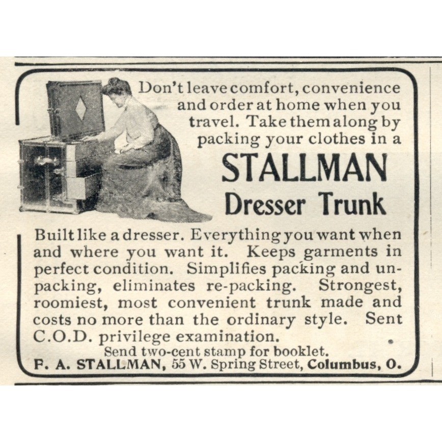 Antique 1903 Stallman Dresser Trunk Advertisement Vintage Travel Decor